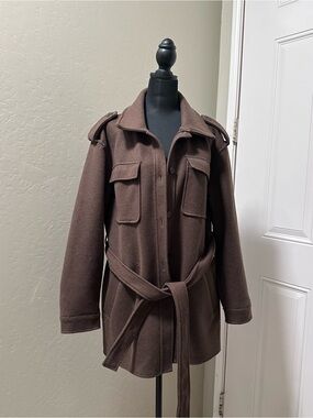 7 For All Mankind Brown Wool Belted Military Jacket